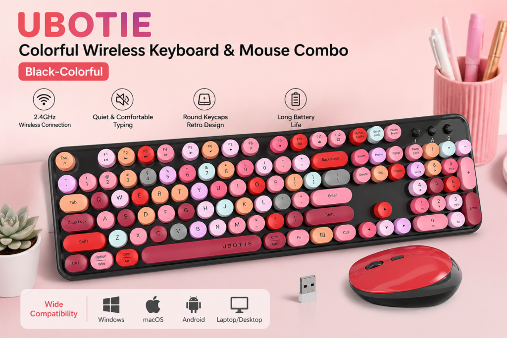 Best UBOTIE Colorful Wireless Keyboard & Mouse Combo