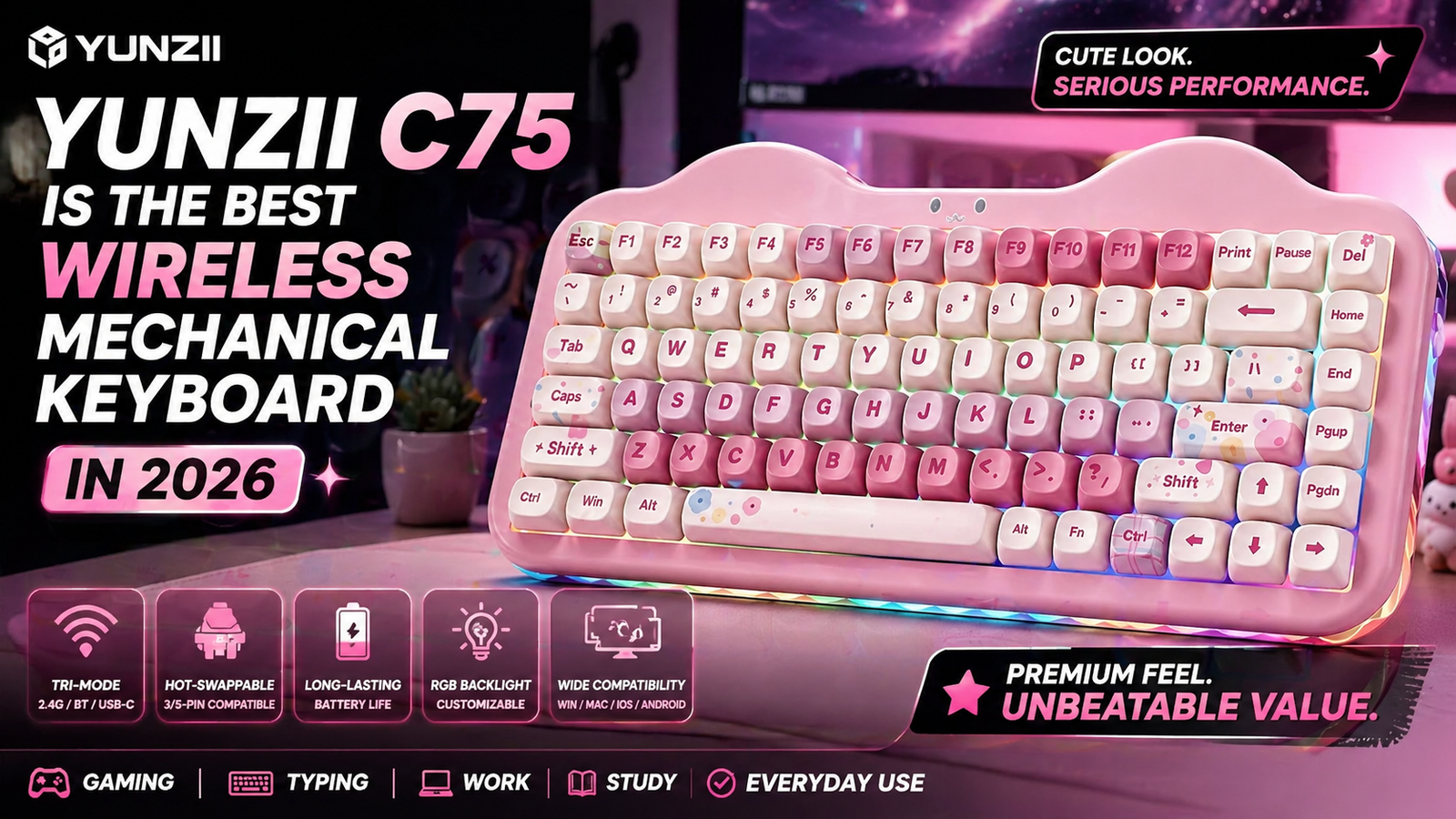 YUNZII C75 is the best Wireless Mechanical Keyboard in 2026